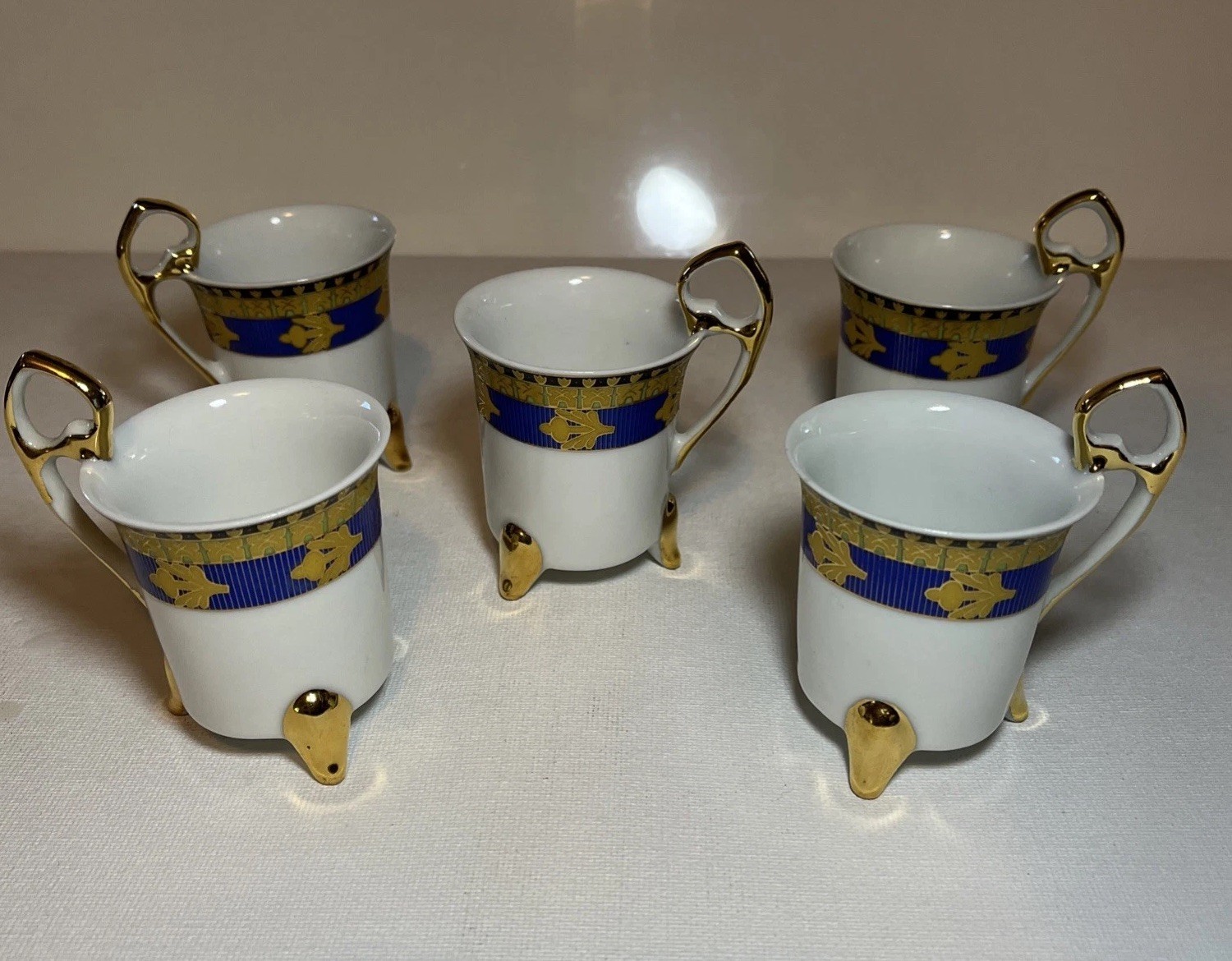 Vintage Yau Shing (YS) Laurel Shield Fine Porcelain Demitasse Cups - Set of 5