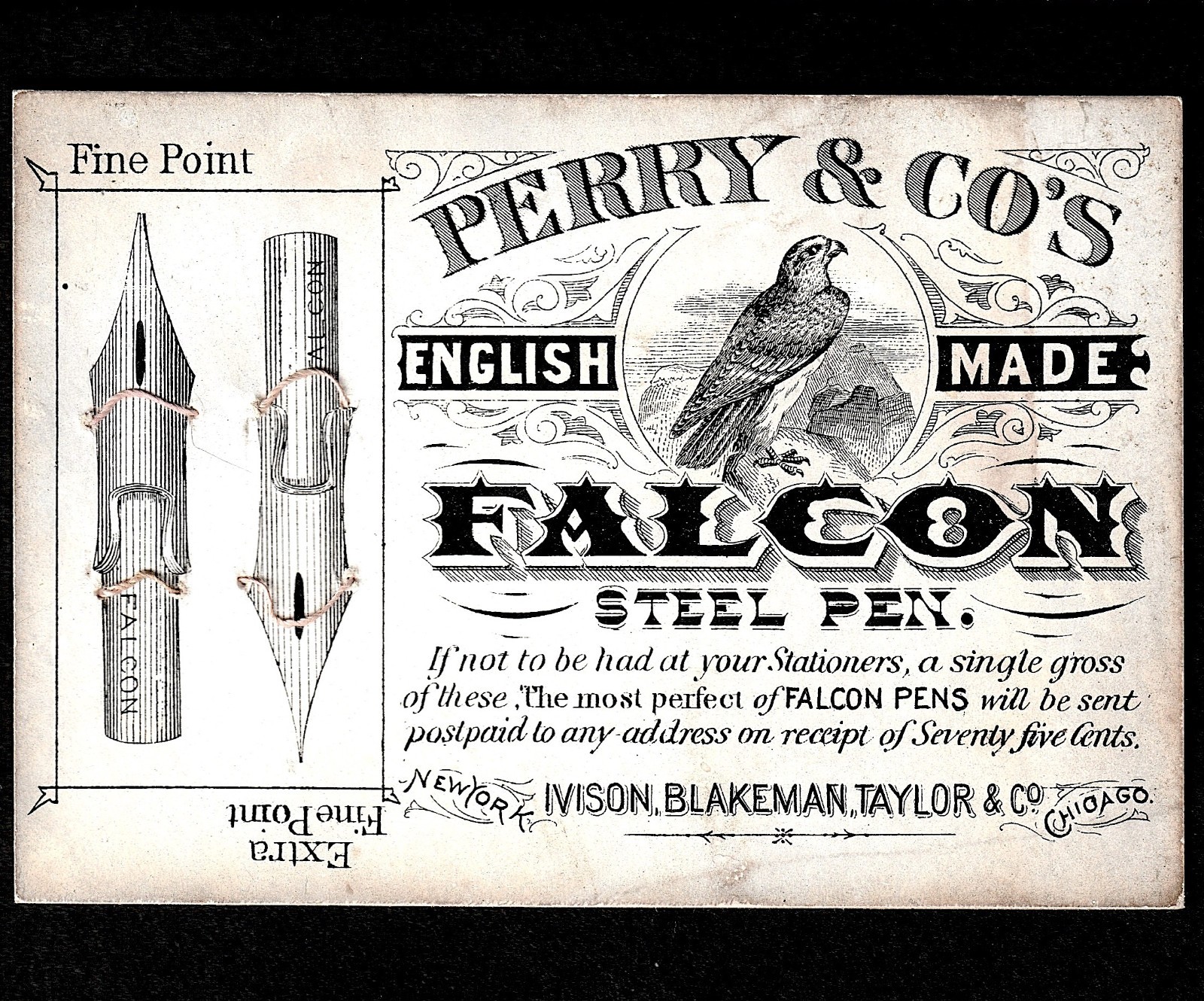 RARE - Falcon Steel Pen Nib Perry Ivison Blakeman Taylor NY Chicago Card SR.p.fp