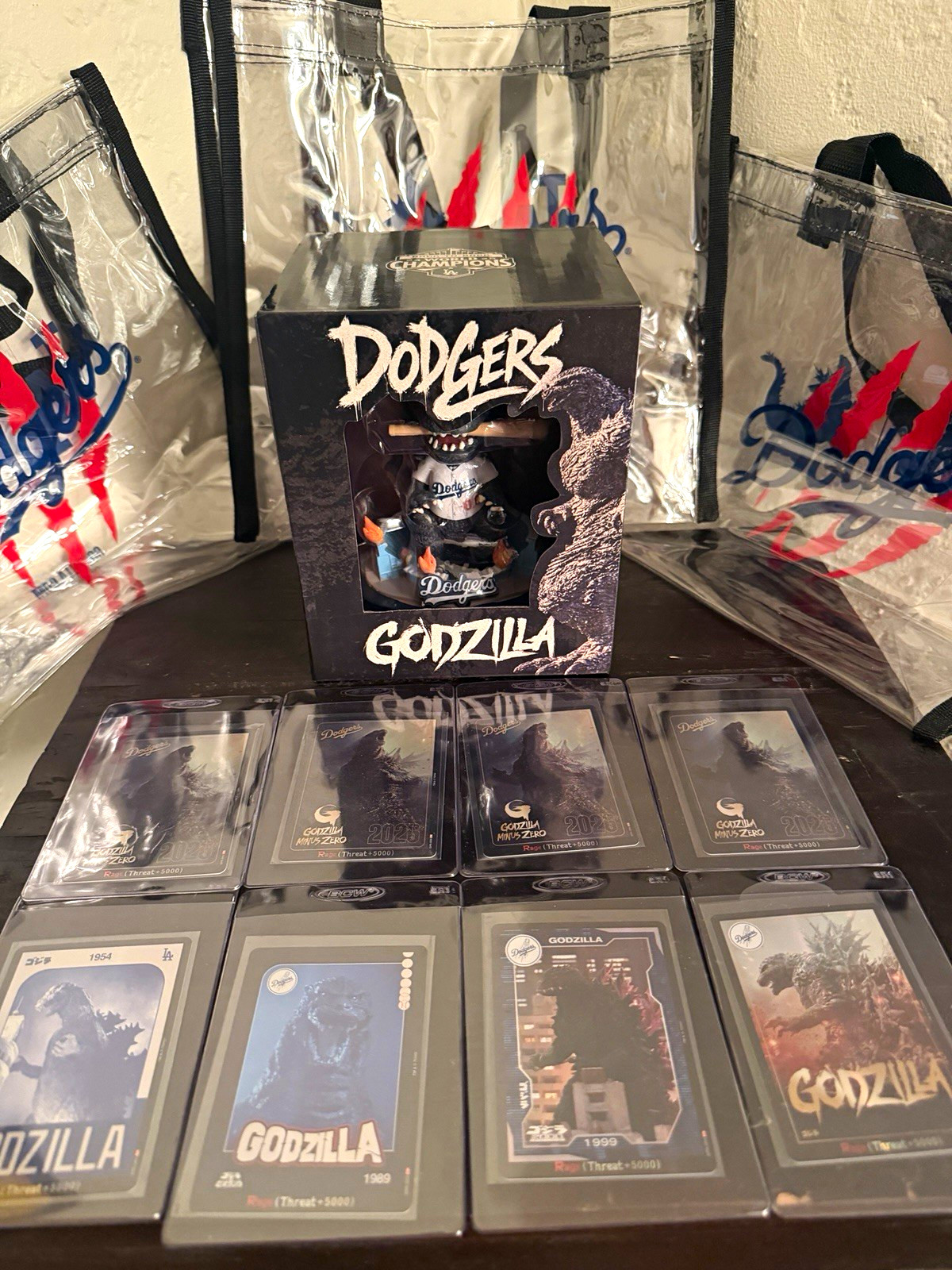 Dodgers x Godzilla Minus Zero 2026LOT: Bobblehead / All Card Giveaways / 3 Bags