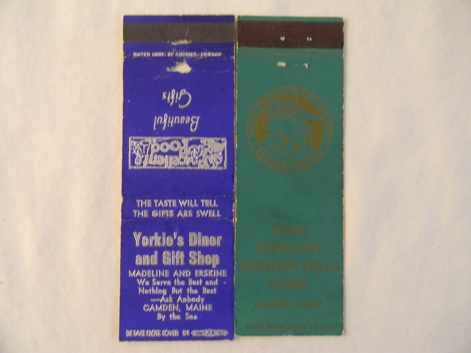 Camden Maine Civilian Conservation Corps CCC f&b Diner matchbooks