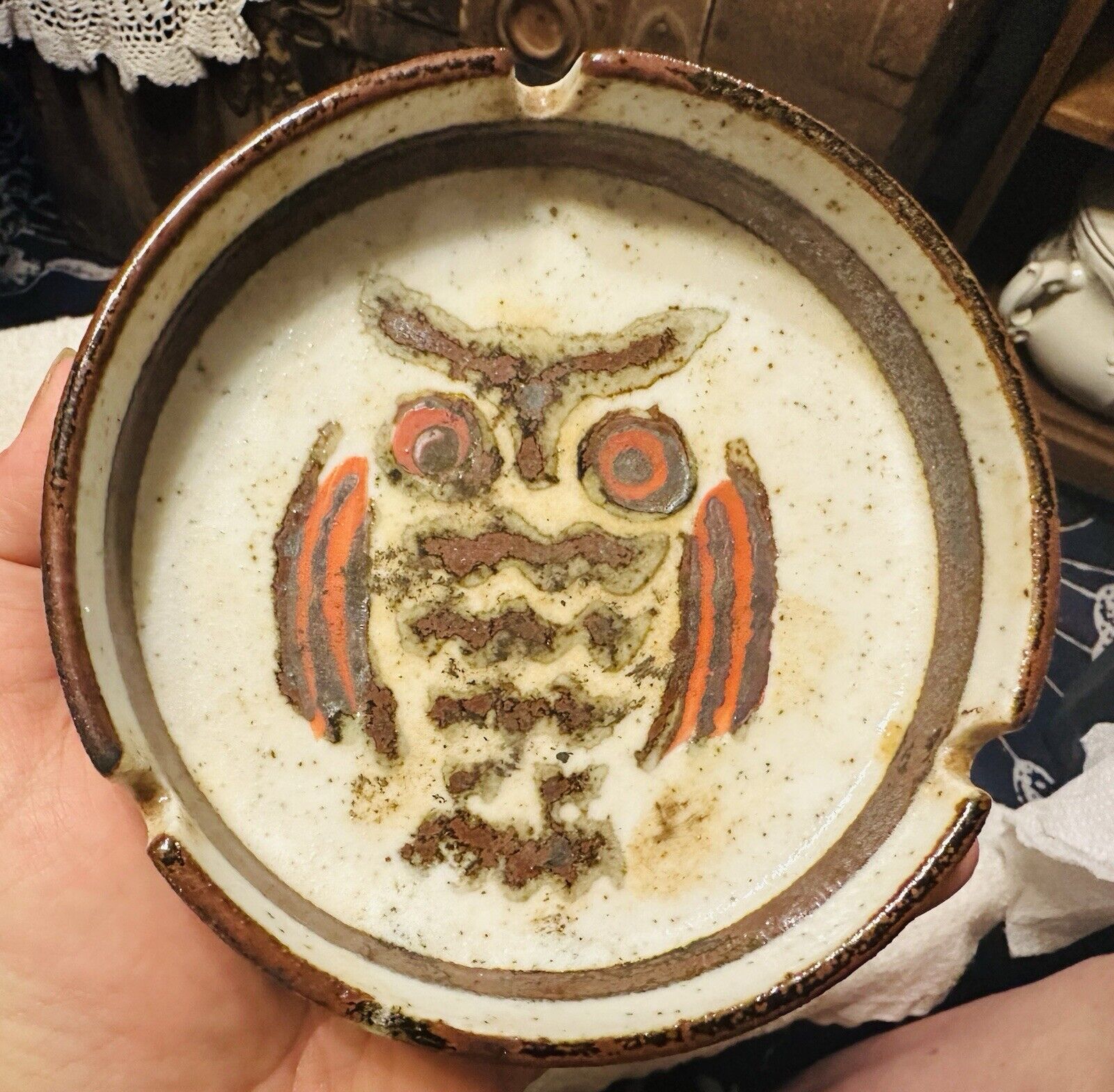 Vintage Otagari Owl Ashtray or Paint Brush Holder