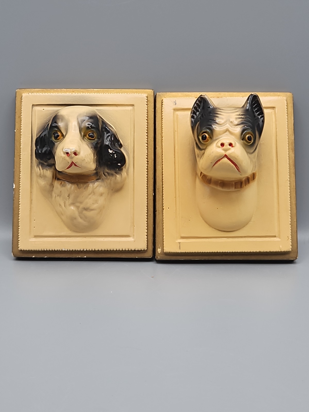 VTG Chalkware Style Wall Dog Hangings, Cavalier King Charles, Boston Terrier VTG Chalkware Style Wall Dog Hangings, Cavalier King Charles, Boston Terrier