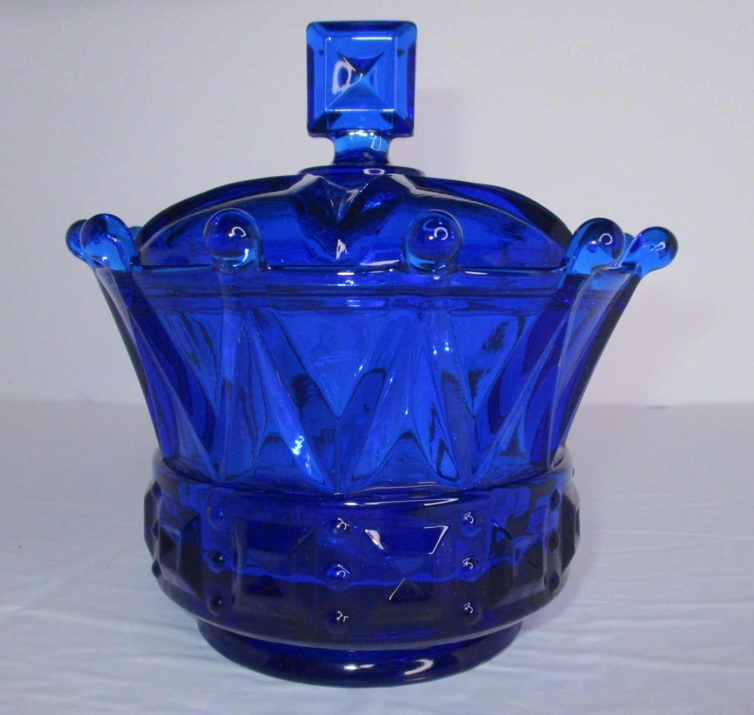 Vintage Fostoria Windsor Crown Collection Cobalt Blue Covered Candy Dish  1960's