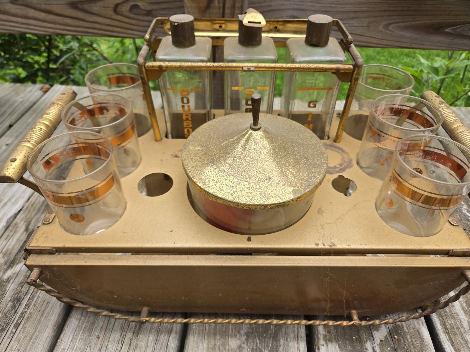 Retro,Vintage,MCM Cocktail Set. 40s 50s tabletop bar cart. All pieces present.