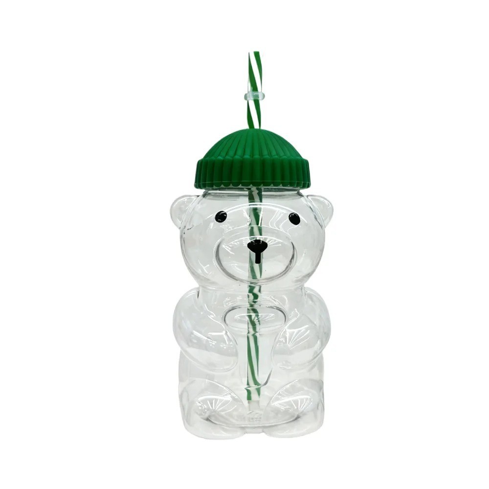 New for Cute Animal Bear Straw Plastic Cup Coffee Transparent Glass for everyone