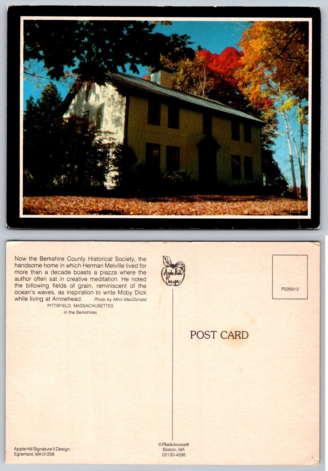 Herman Melville\'s Arrowhead Home Pittsfield MA Plastichrome Postcard Autumn