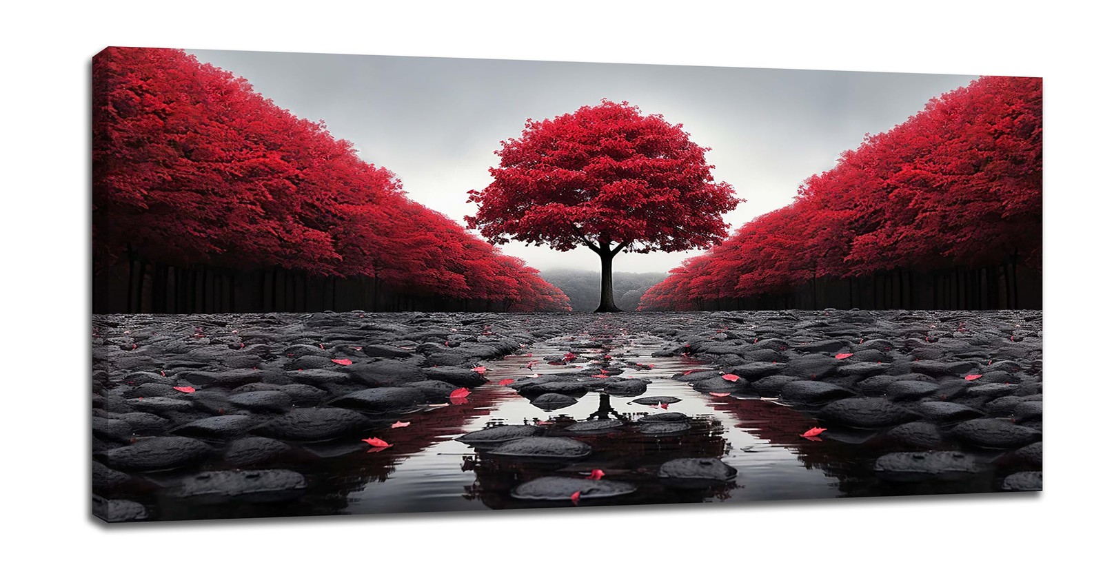 Red Tree of Life Canvas Print Black and White 60\