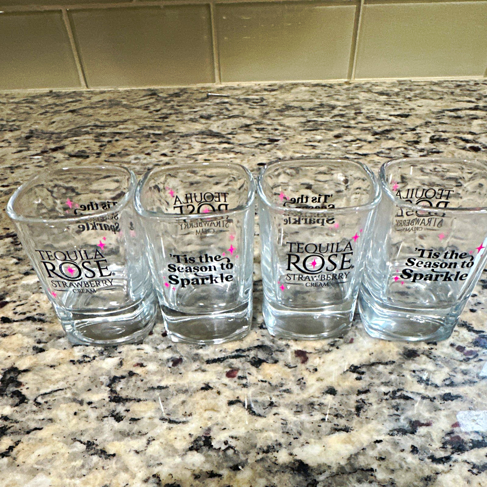 Tequila Rose Strawberry Cream \'Tis the Season to Sparkle Square Shot Glasses 4