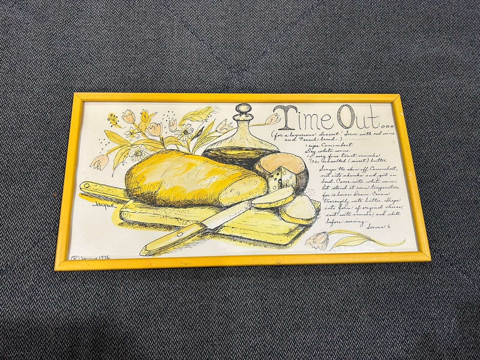 VTG 1976 Soovia Janis TIME OUT Recipe Wall Art Decor Signed JACQUE VTG 1976 Soovia Janis TIME OUT Recipe Wall Art Decor Signed JACQUE