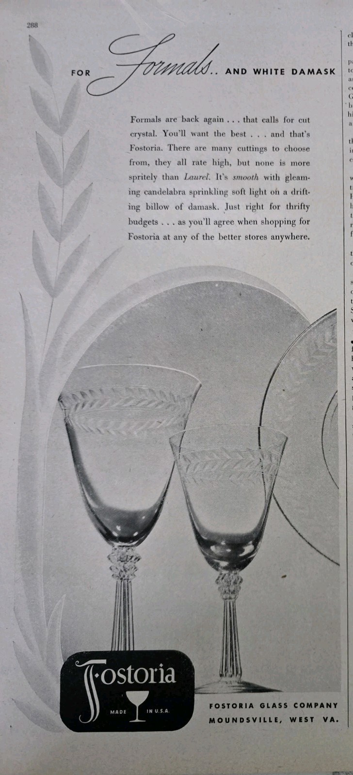 1947 Fostoria glassware glass stems Laurel Pattern  vintage ad 