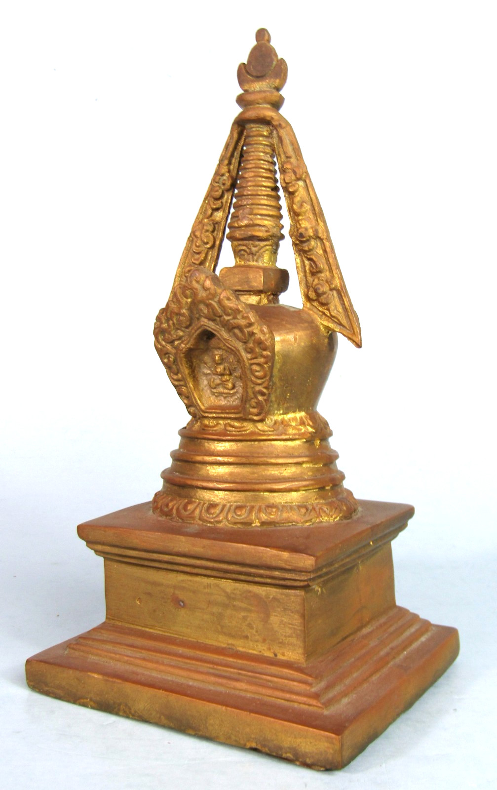 ANTIQUE TIBETAN BUDDHIST Gilt Brass Metal Stupa Altar Shrine Souvenir Building