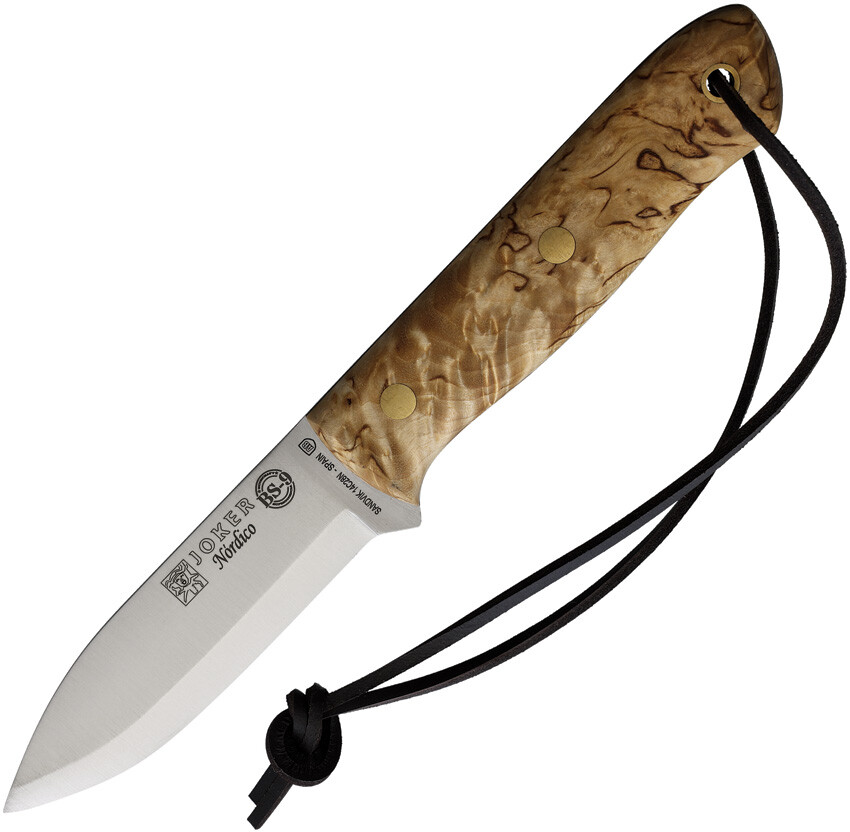 Joker Nordico Curly Birch Wood 14C28N Sandvik Fixed Blade Knife w/ Sheath