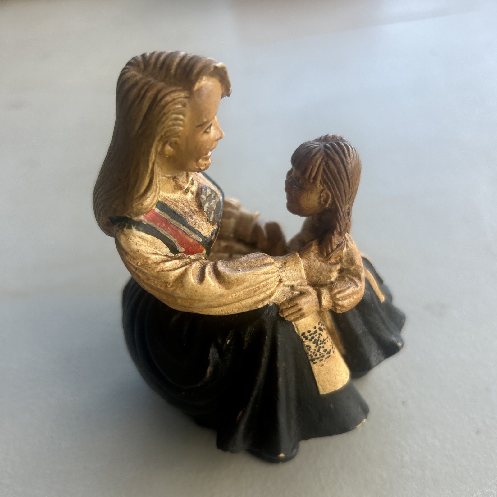 vintage figurine woman & child wearing traditional Norwegian bunad folk costumes