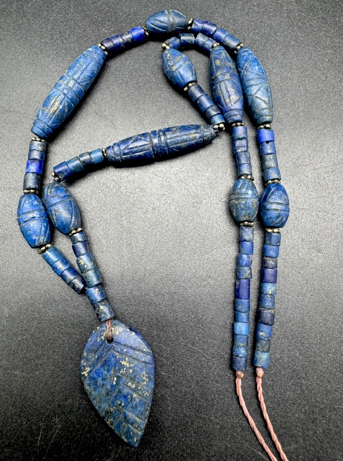 Near Eastern Antique Lapis Lazuli Stone Beads Strand Hand Carving Beads