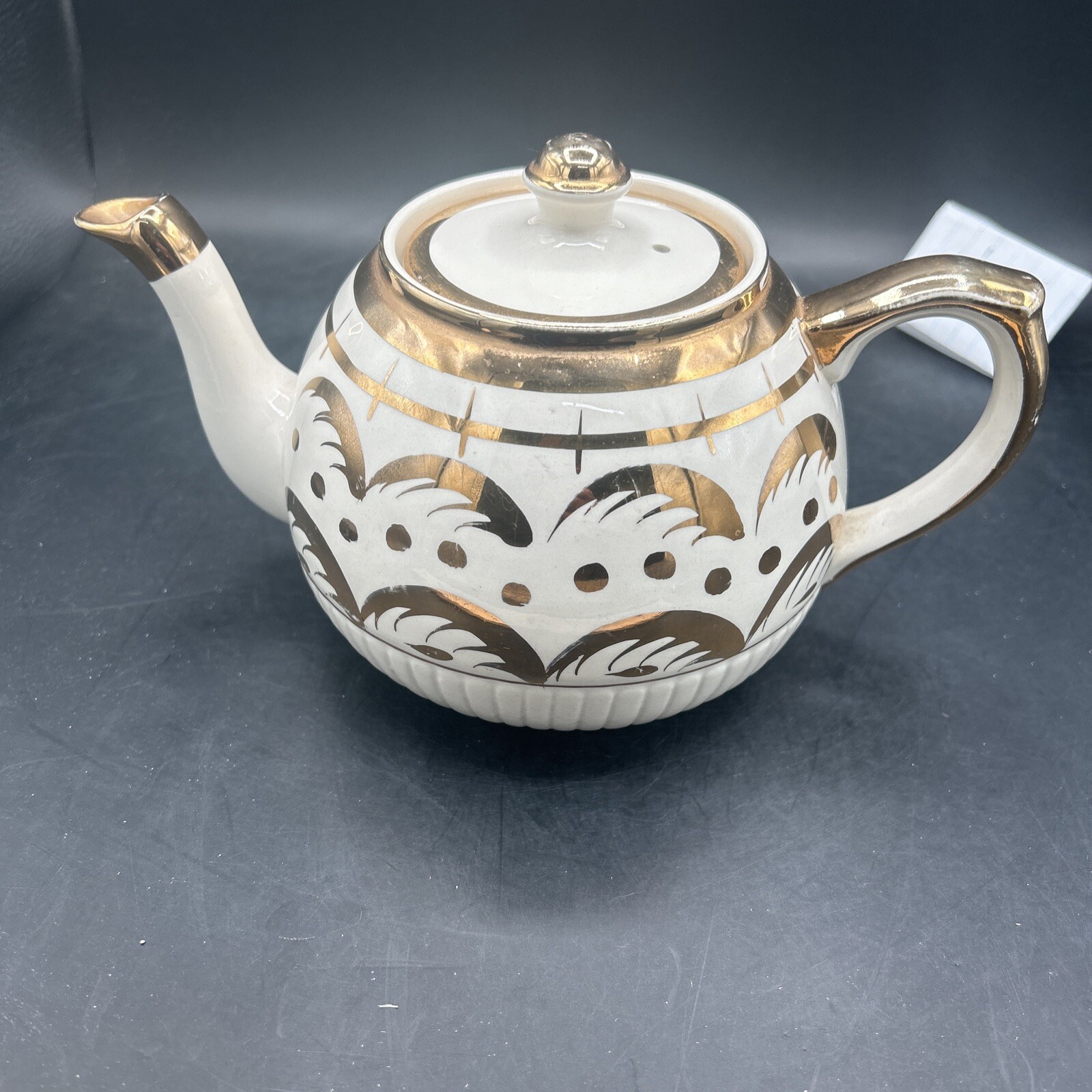 VTG Ellgreave Genuine Heatmaster Teapot Staffordshire England Cream /Gold Accent