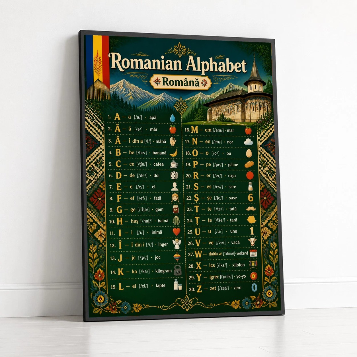 Poster Learn Romanian - Alphabet Chart Fun Wall Art Ultra-HD