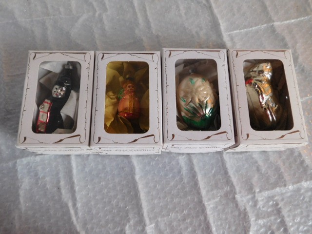 4 vintage NOS Inge Glas Christmas glass tree ornaments German Germany new