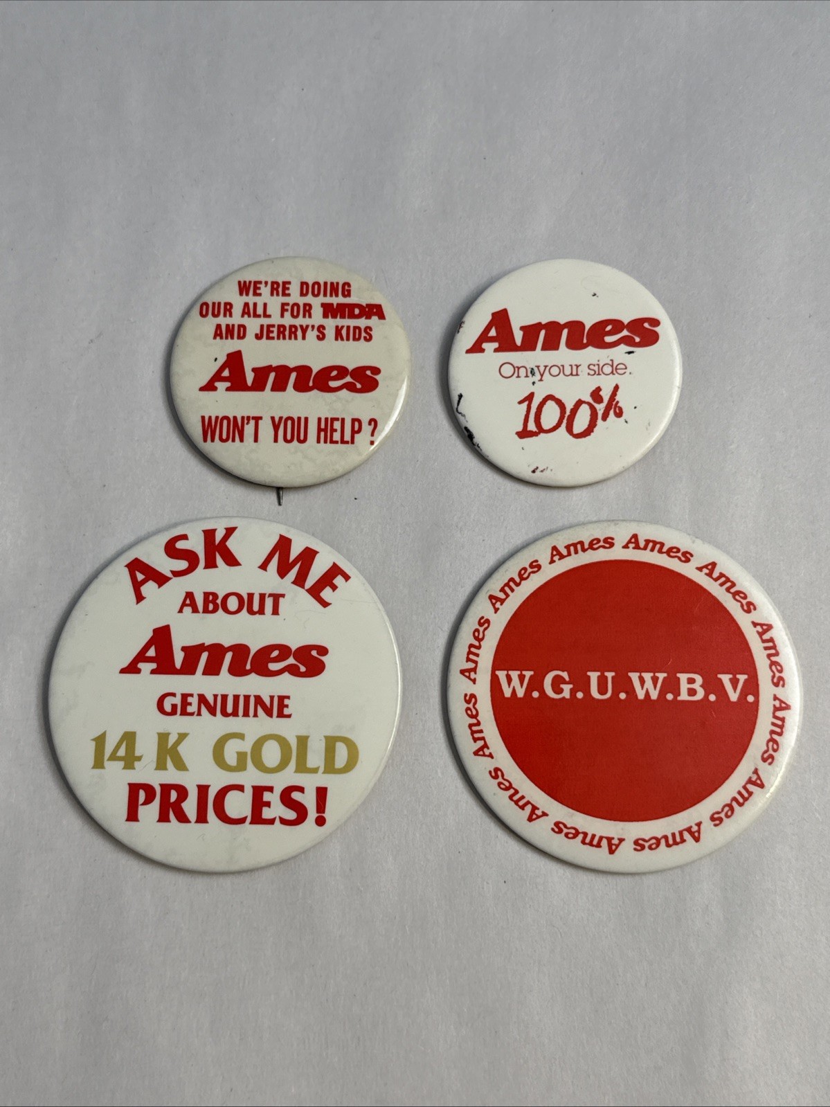 Vintage Ames Department Store Pinback Button 3” Diameter Lot Of 4