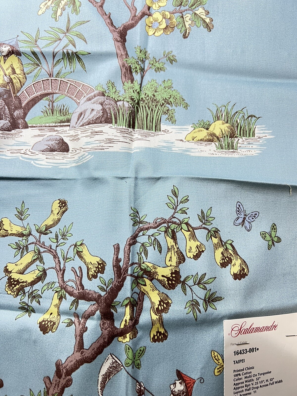 4 Scalamandre fabric- TAIPEI-V 17”x H 13”-Color Multi On Turquoise