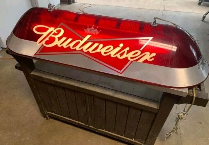 Budweiser Bowtie Pool Table Acrylic Hanging Light Red With Silver 