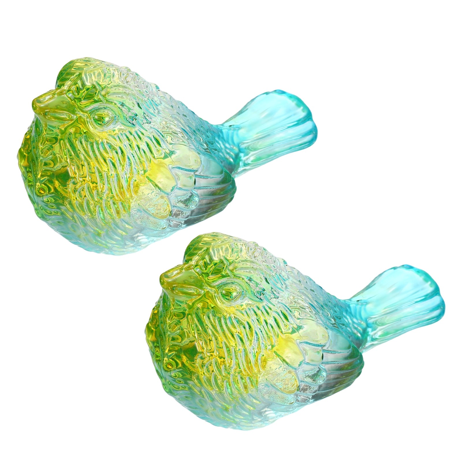 2Pcs 3.7Inch Small Glass Birds Figurines for Home Decor, Yellow-Green