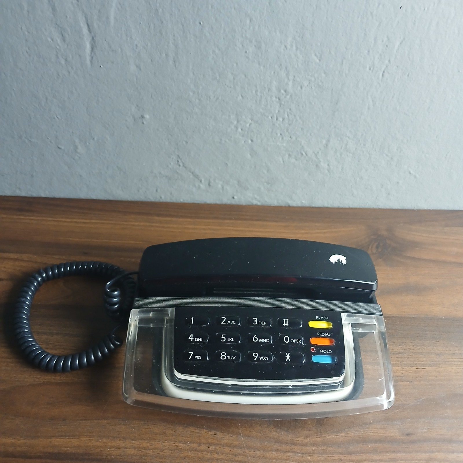 Vintage 80\'s Radio Shack Neon Blue Light Phone Krystalite Black *No Power Cord*