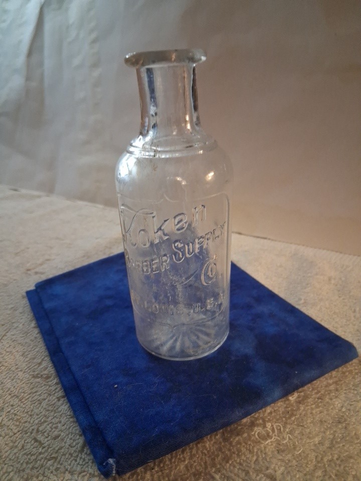 Antique Koken Barber Supply Co. Bottle. St. Louis Missouri. Clear, Blown Glass. 