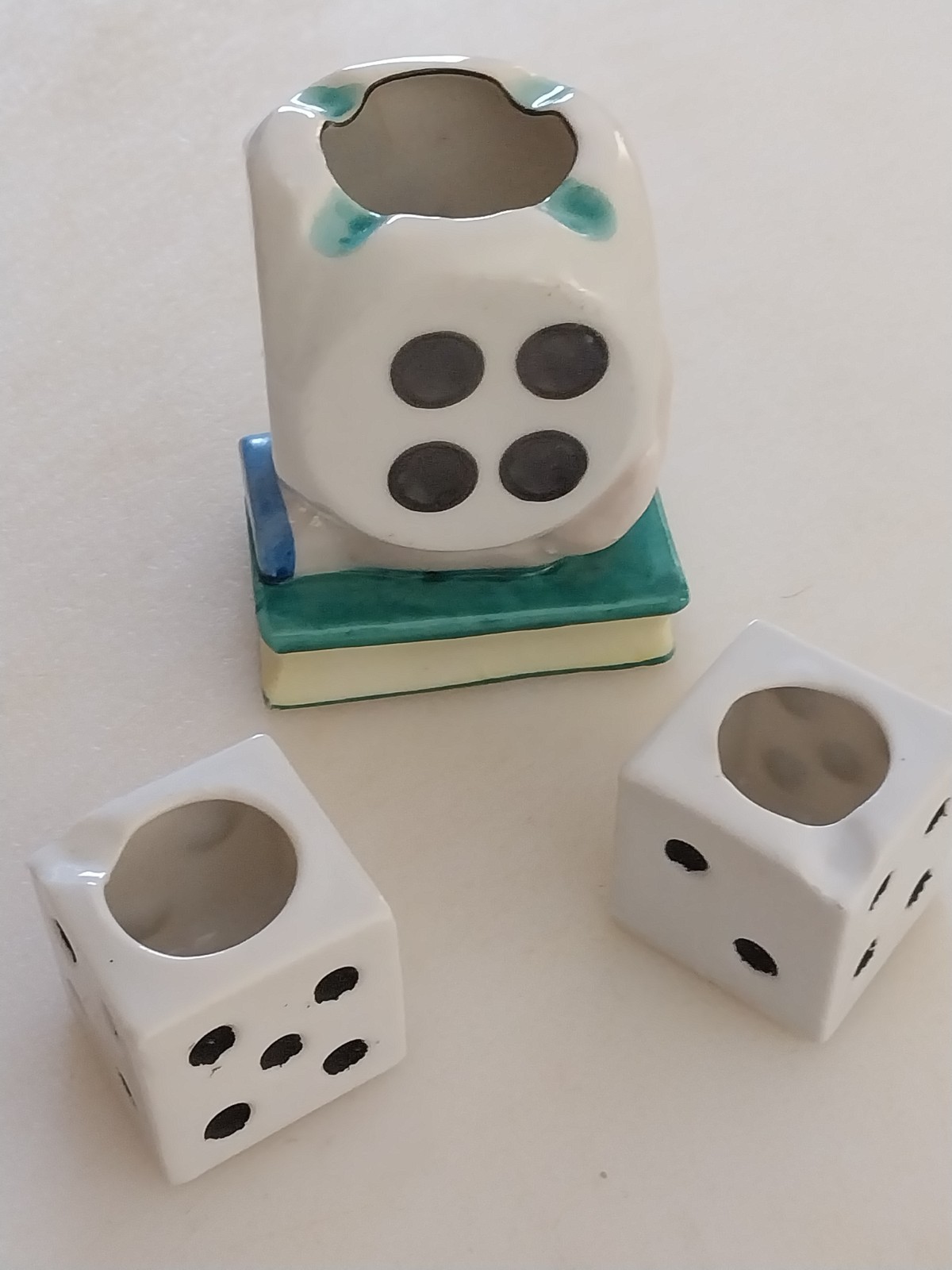 3 Fabulous Vtg 1950's Dice Ceramic Ashtrays