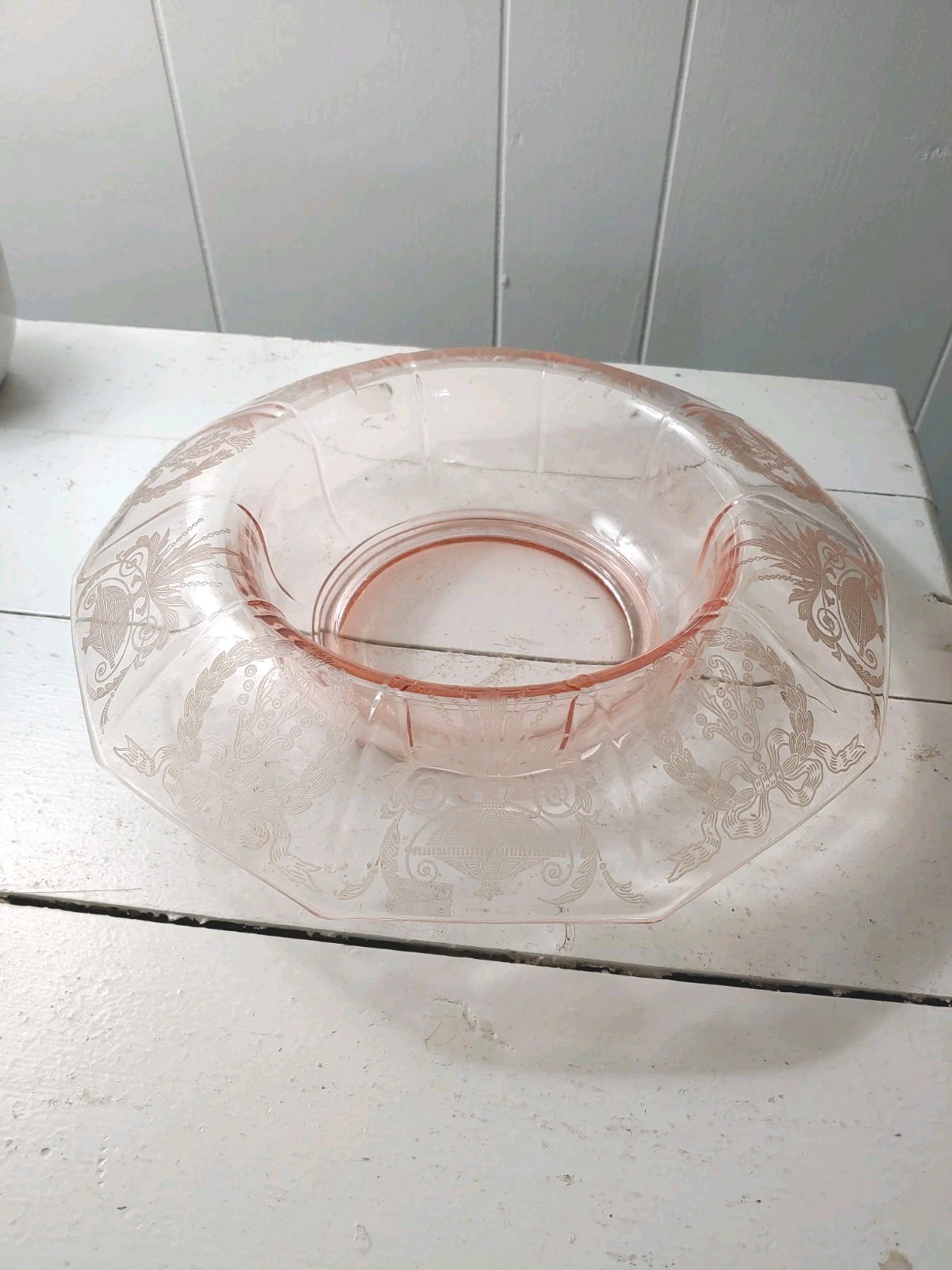 Pink Depression Camridge Glass Rolled Console Bowl Etched Designs