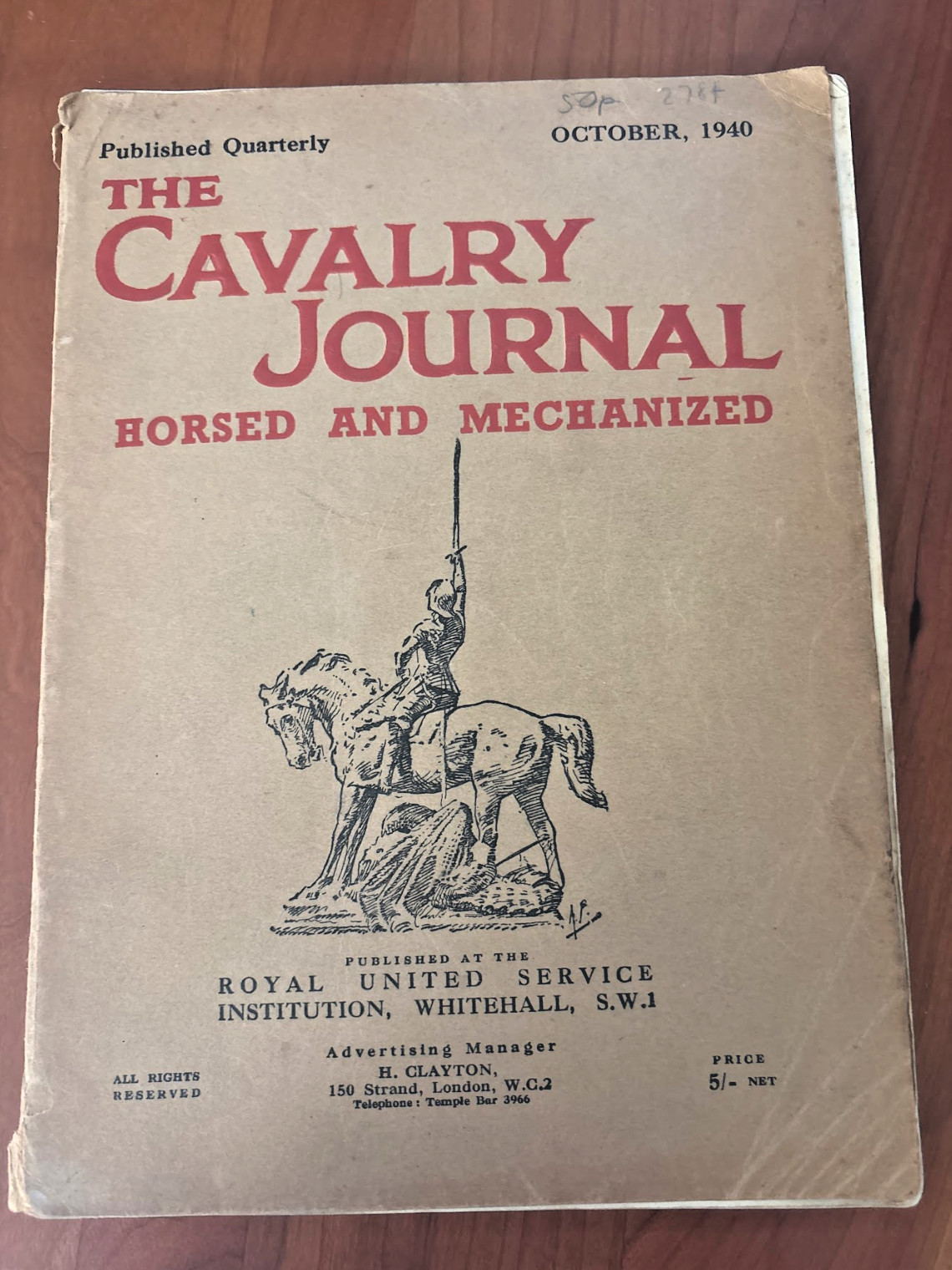 FREE SHIP October 1940 The Cavalry Journal Horses and Mechanized Royal United