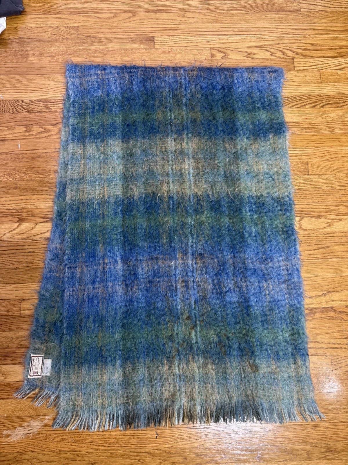 Vintage Liberty Blue Green Tartan PLAID Mohair Blend BLANKET  Throw Scotland