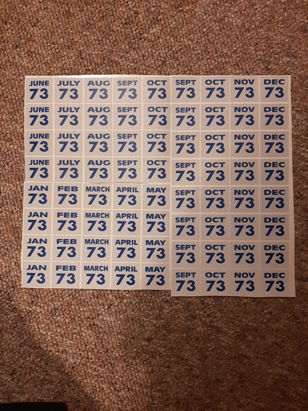 2, 1973 Connecticut License Plates.  YOM Expiration Stickers. PER PAIR.