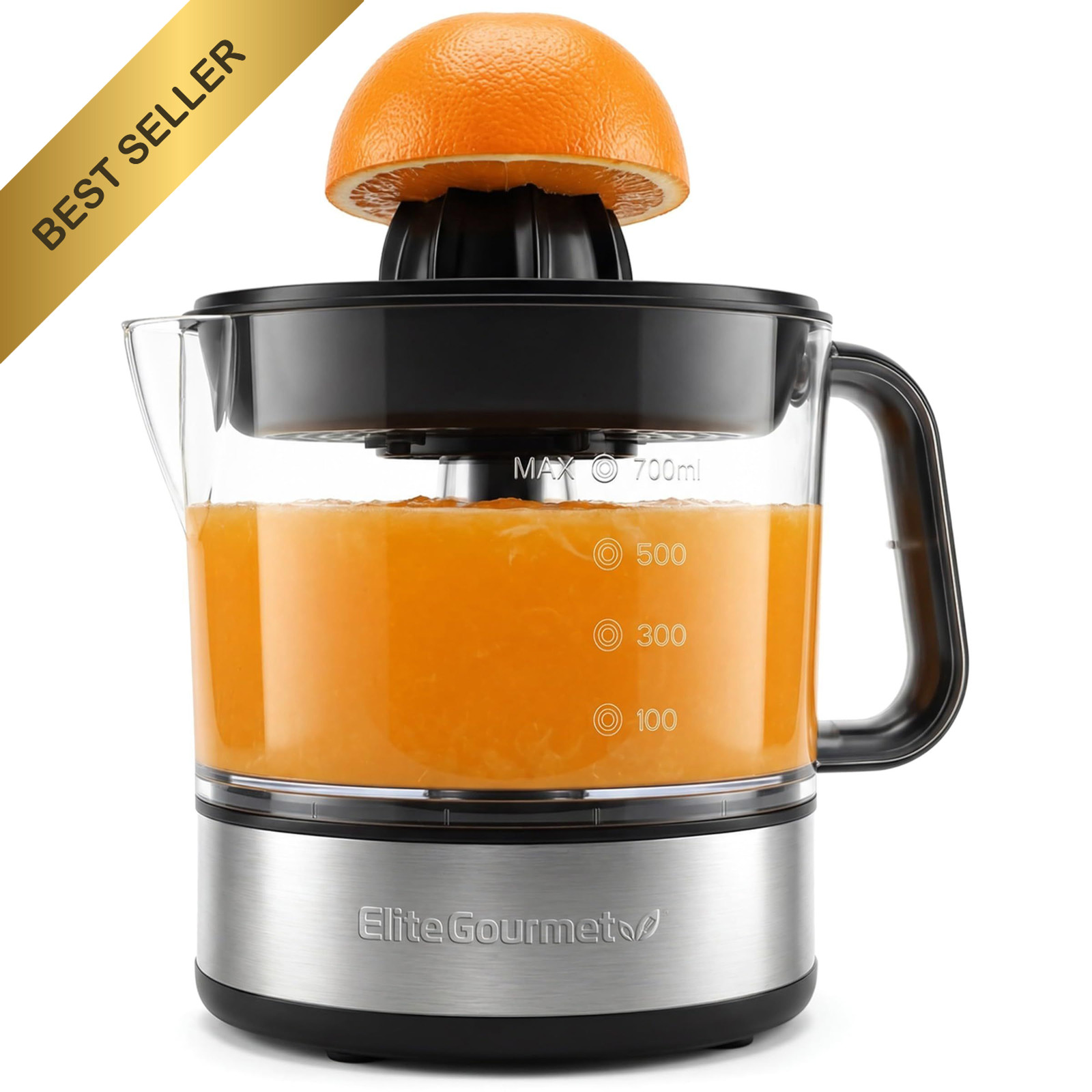 Elite Gourmet Electric Citrus Juicer 40W Pulp Control 24oz Black Steel