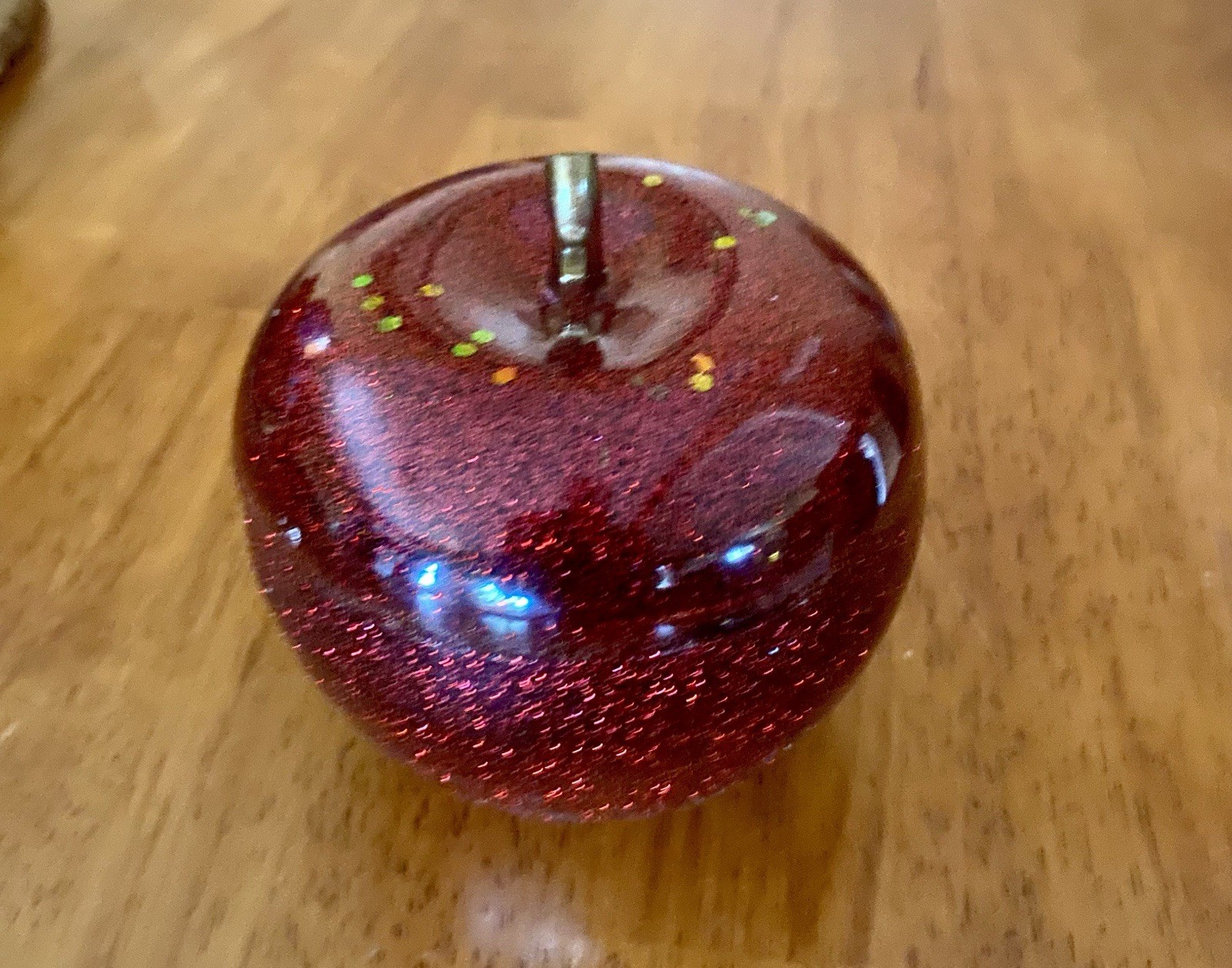 Red Glitter Apple Shaped Resin Trinket Box with Lid, Small, Glossy Finish