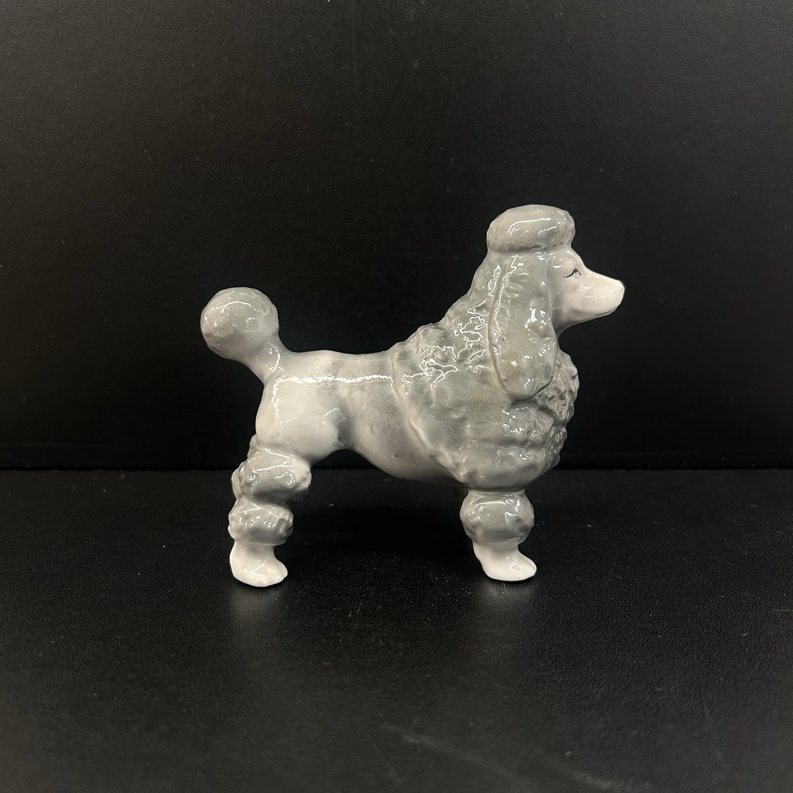 MCM Gray Standard French Poodle Figurine 3.5 in. Japan Vtg Porcelain -Glued Leg