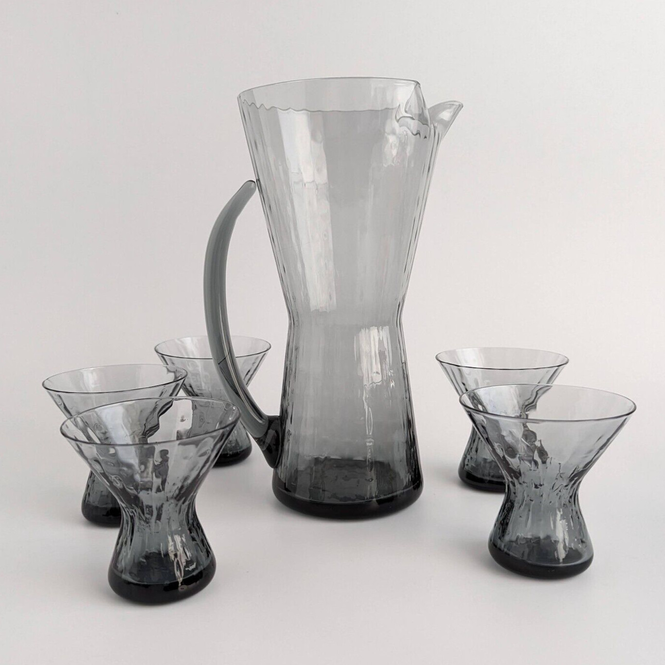 1950s Morgantown - Hoffman House - Martini Set (Rare Steel Blue) MCM Bar Glass