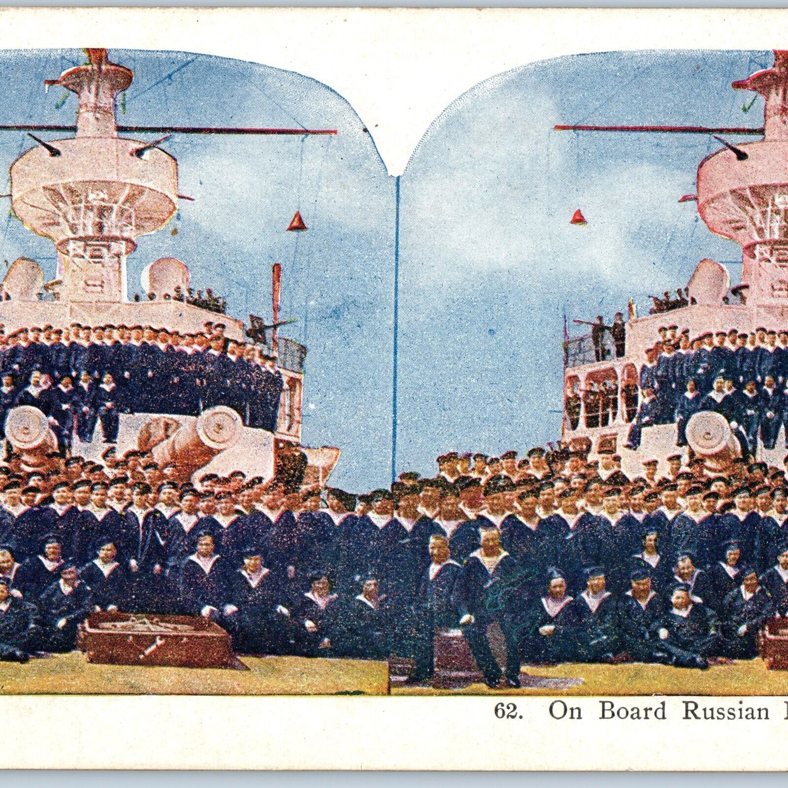 c1910s WWI Russian Man-o-War Steamship Navy Sailors Stereoview Military Ship V34