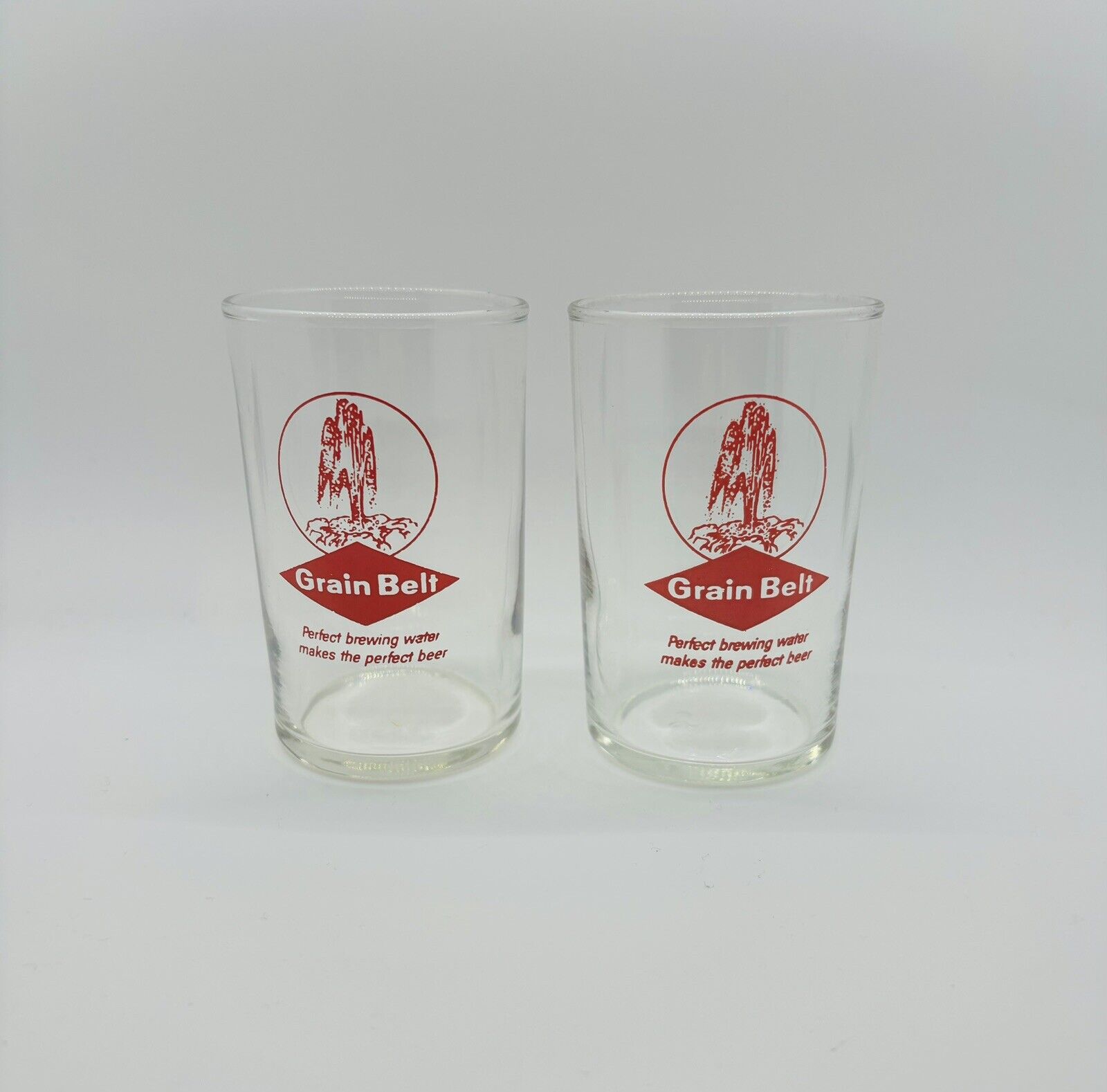 Grain Belt Beer Vintage Straight Side Beer Glasses Lot Of 2, 3 1/2 Inches Tall