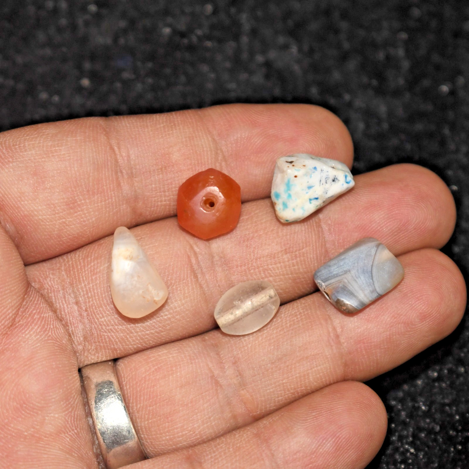 5 Ancient Hellenistic Bactrian Mix Stone Amulet Crystal Bead Lot