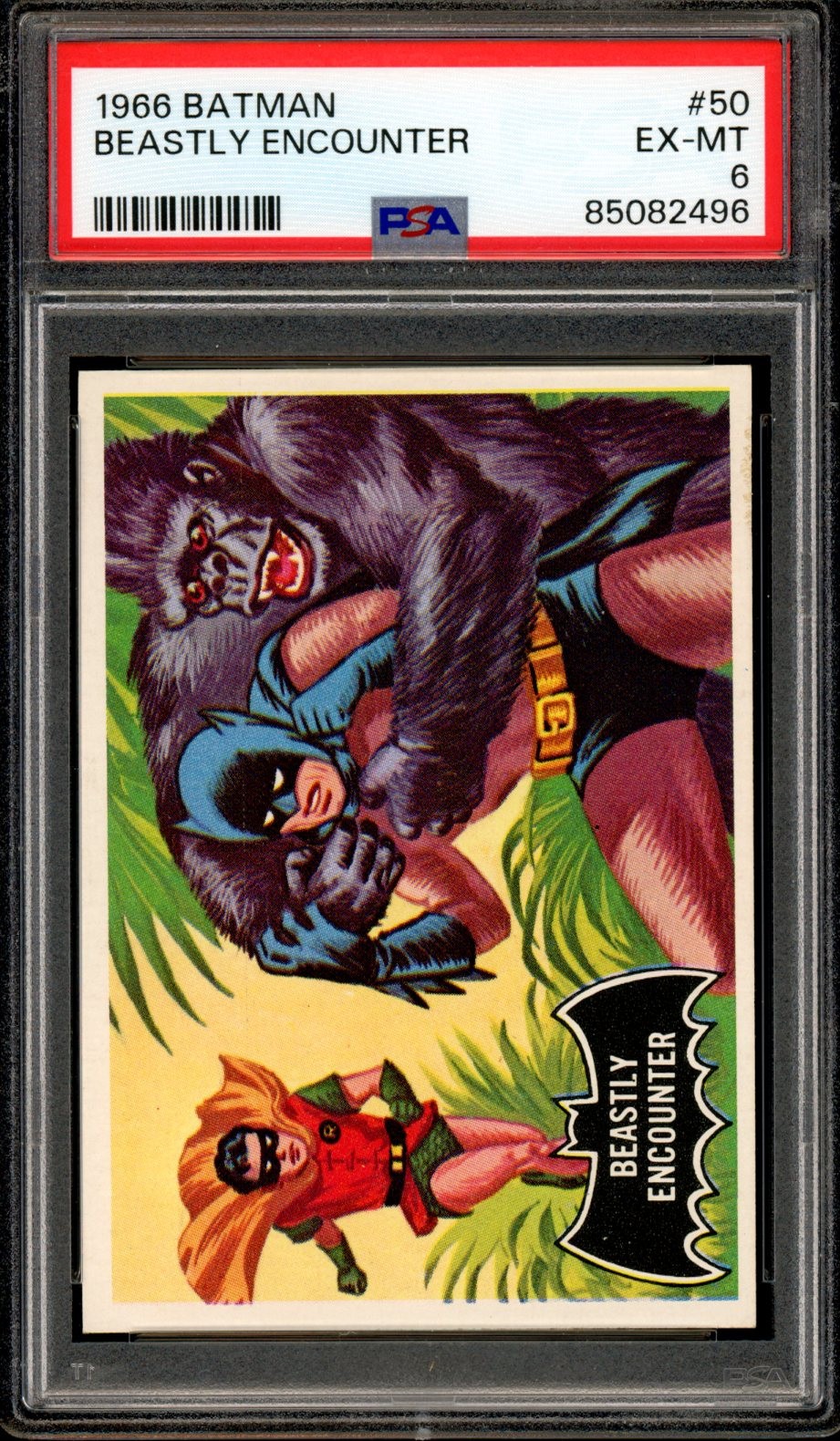 1966 TOPPS USA BATMAN BLACK BAT #50 Beastly Encounter PSA 6 EX-MT Card