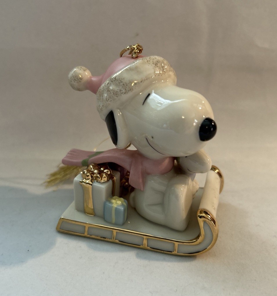 Lenox 2002 Peanuts Snoopy\'s Sledding Adventure Ornament