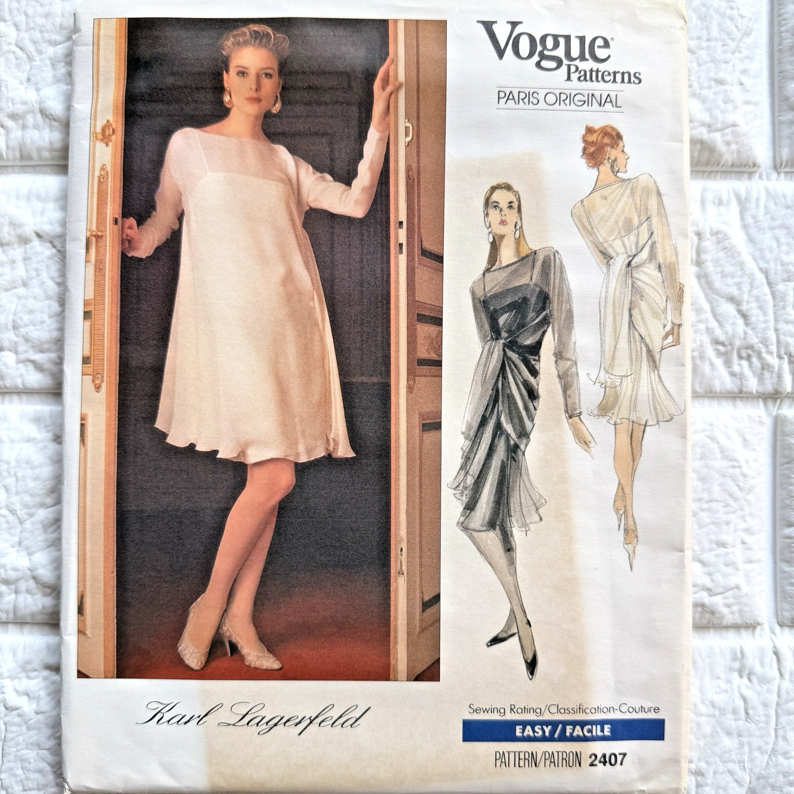 Vtg NEW Vogue Pattern 2407 Sz 8 10 Karl Lagerfeld 80s Paris Original Sew UNCUT