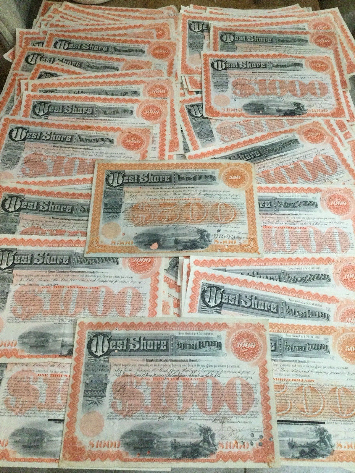Massive 300+ Old 1900’s West Shore Railroad Company Bonds Scripophily Collection