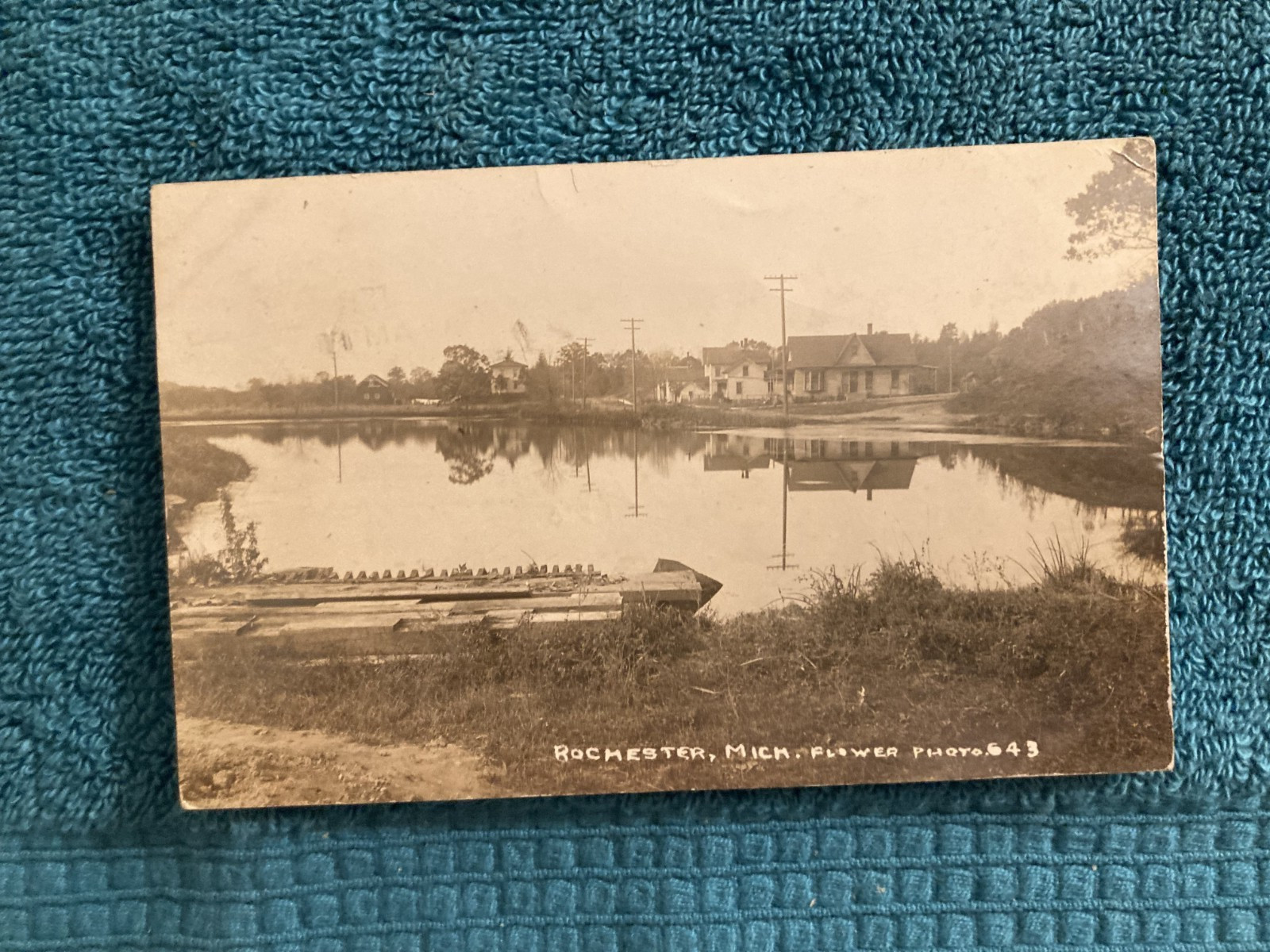 RPPC Rochester Michigan Chapman Pond RR Depot in Distance Posted c1910