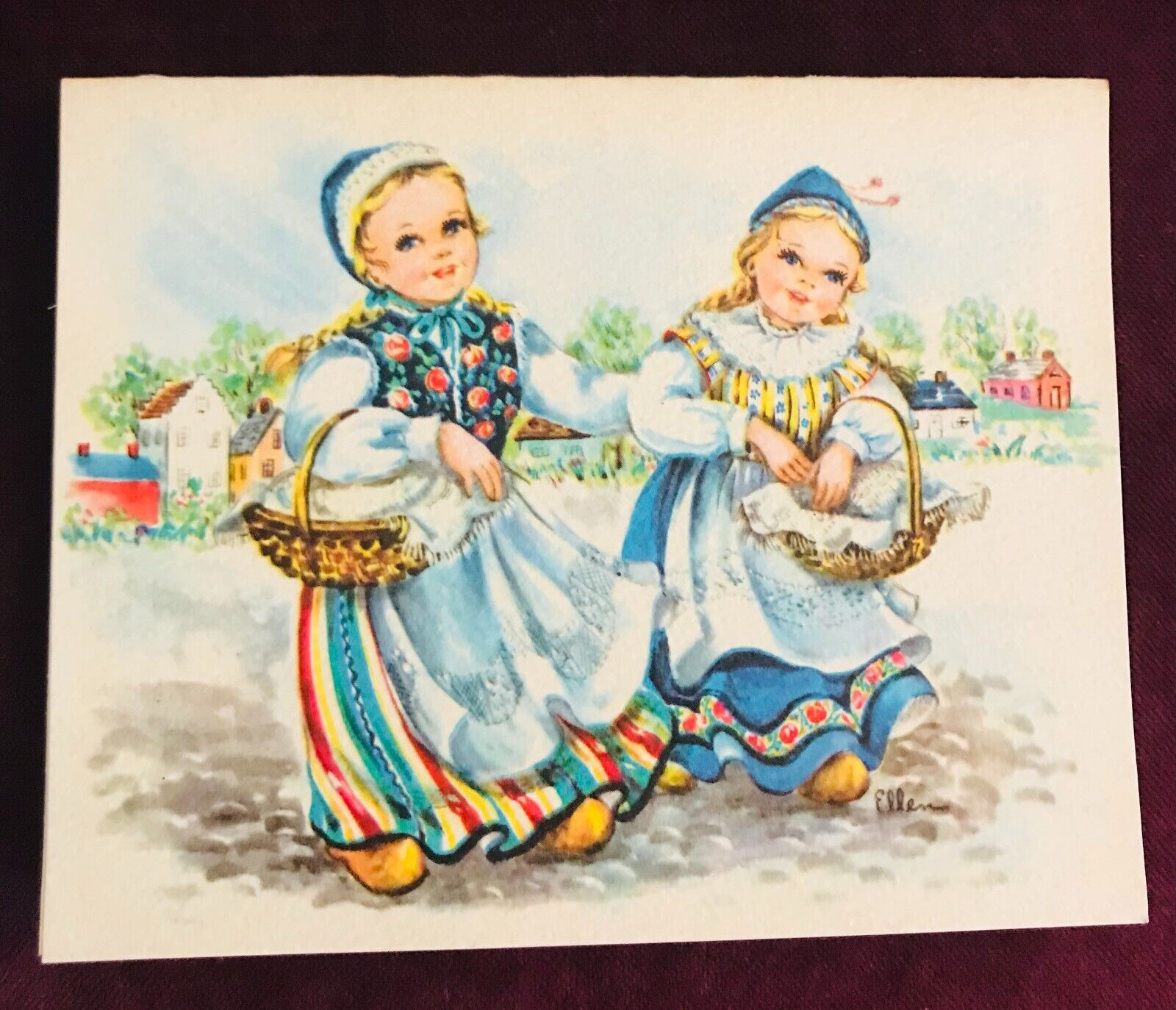COLLECTIBLE VINTAGE SWEDISH SWEDEN GIRLS NORDIC postcard with cookie recipe 