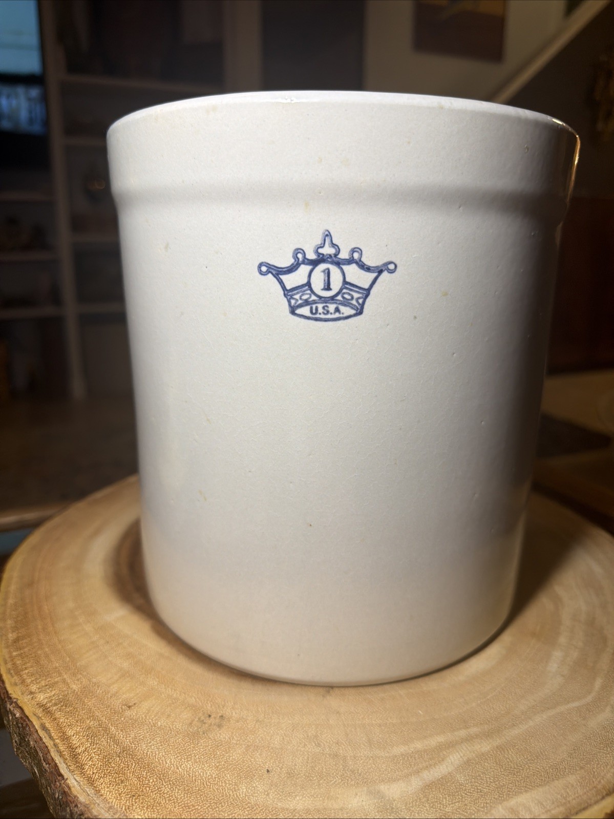 EUC VTG RRP Co Crock 1 Gallon Blue Crown Robinson Ransbottom Pottery USA CLEAN