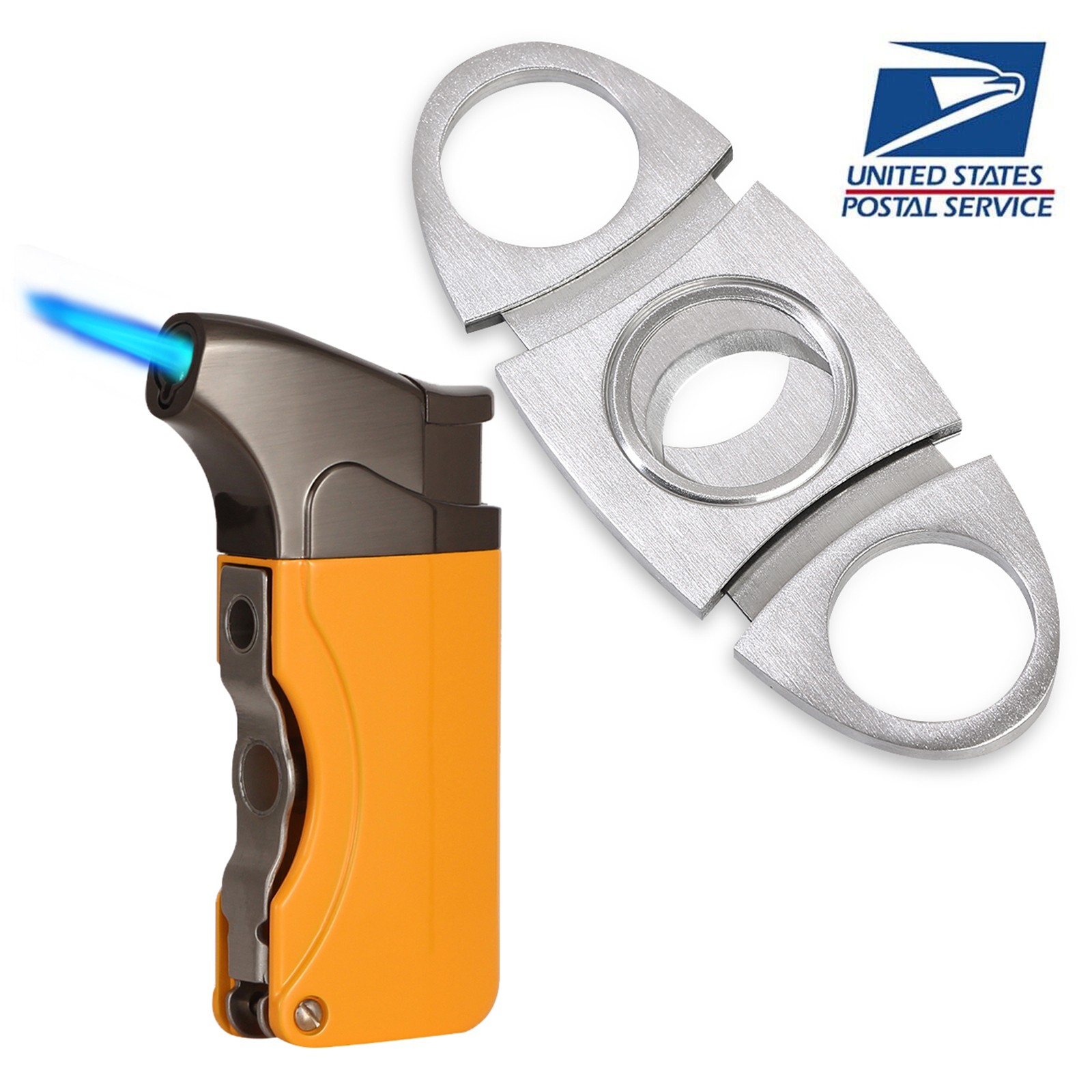 Yellow Travel Set Windproof Cigar Lighter 1 Flame Jet Torch Cutter Punch Cohi