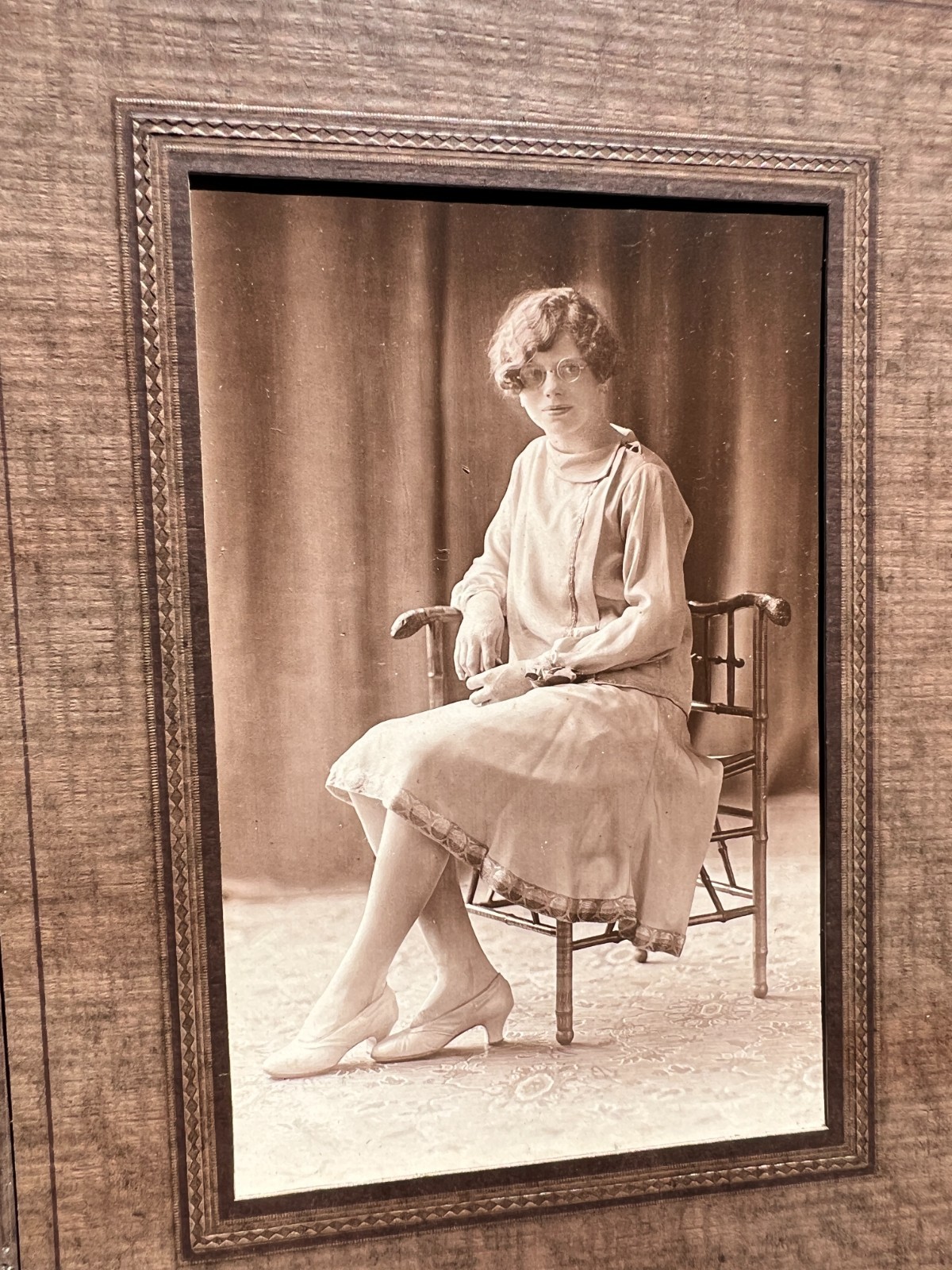 Antique 1920s Flapper Era Studio Portrait Young Woman Glasses Rembrandt Studio