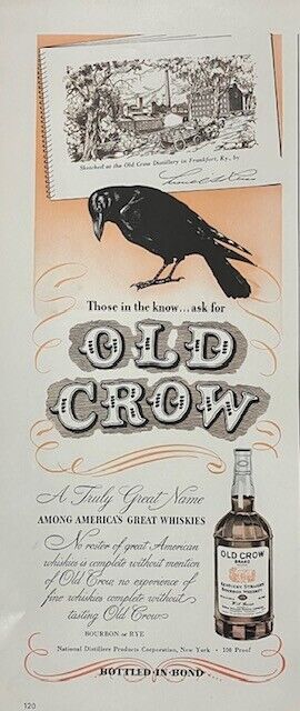 Rare 1941 Original Vintage Old Crow Whiskey Liquor Bourbon Advertisement Ad