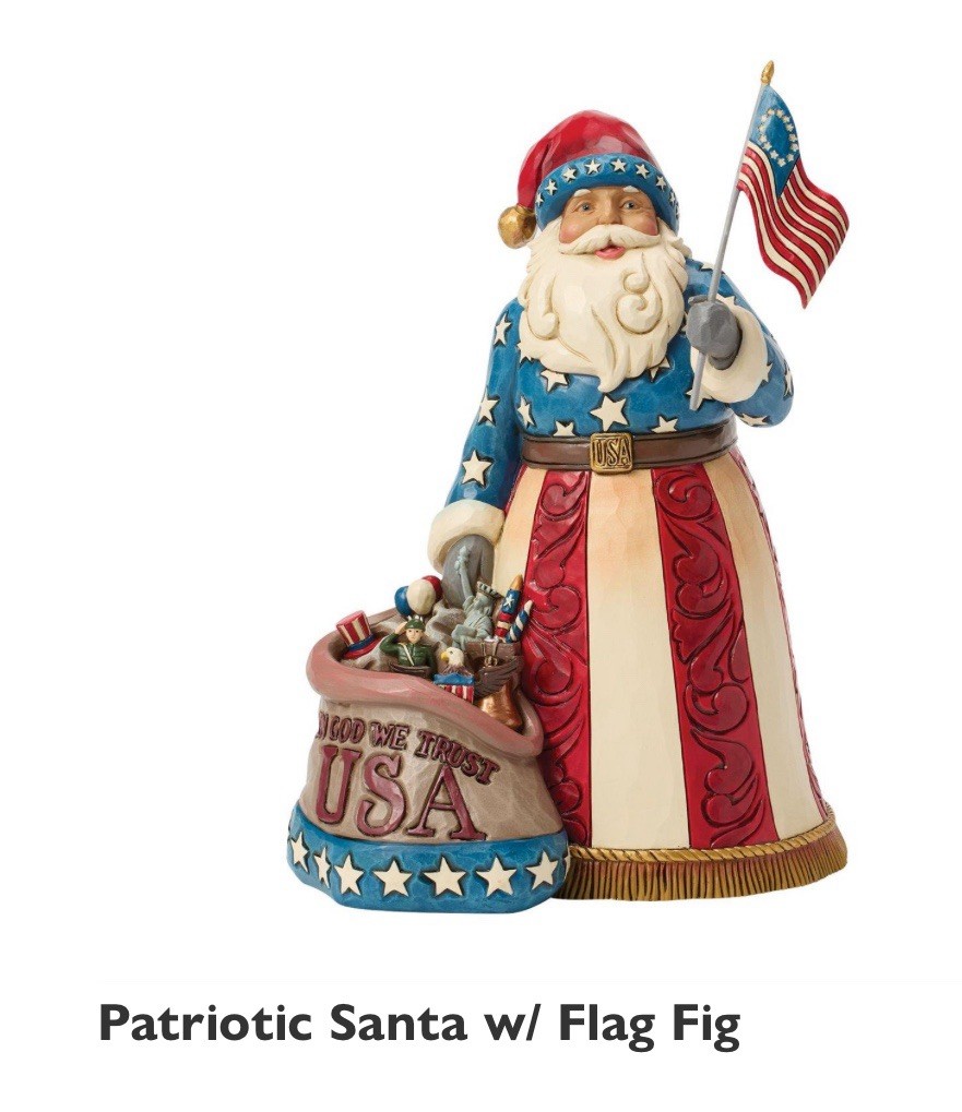 Jim Shore HWC Patriotic Santa w Flag + bag Figurine 8.86”H Stone Resin NIB